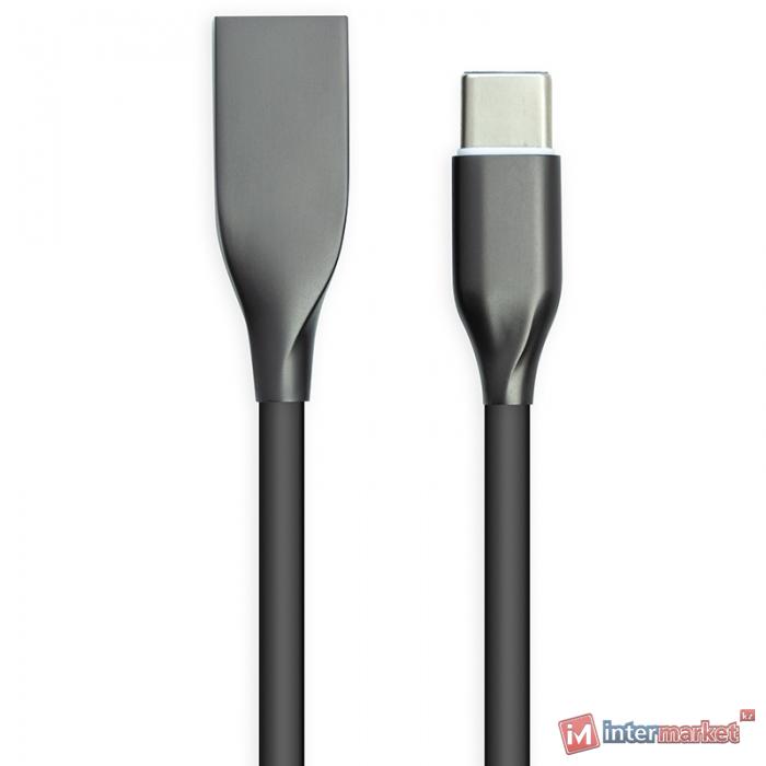 Кабель PowerPlant USB - Type-C, 1м, силикон, черный